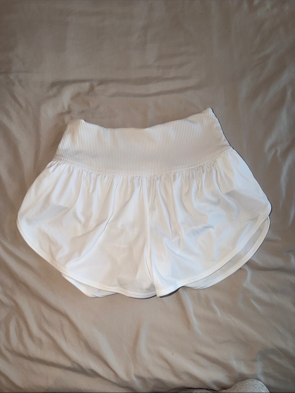 Free People White Athletic High-Waist Ribbed Shorts